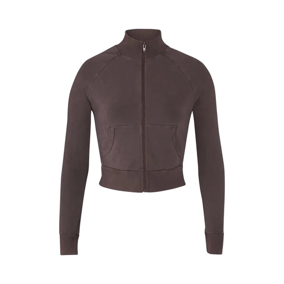 SKIMS Outdoor Mock Neck Cropped Track Jacket in Espresso Faded Brown - Picture 6 of 8